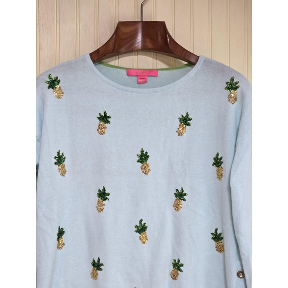 Lilly Pulitzer Sweaters - Lilly‎ Pulitzer Sweater Womens XS Blue Pineapple Sequin Side Button Pullover